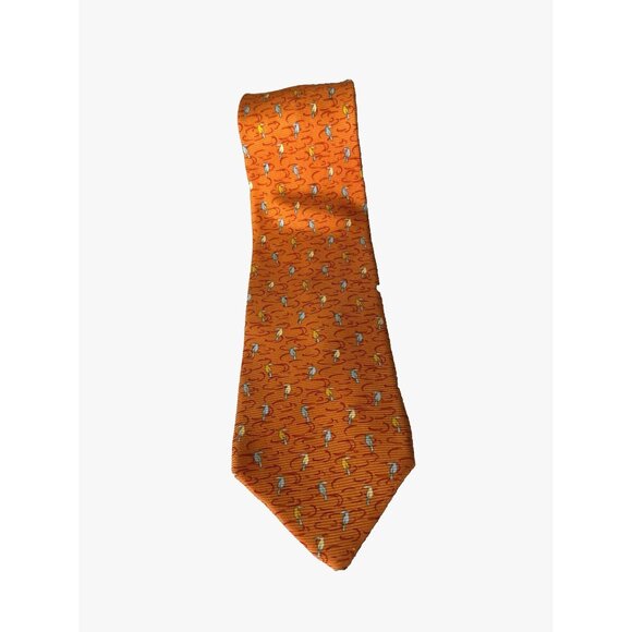 Tommy Hilfiger Mens Silk Orange Tie Toucan Sam Bird Resortwear Preppy Coastal - Picture 1 of 9
